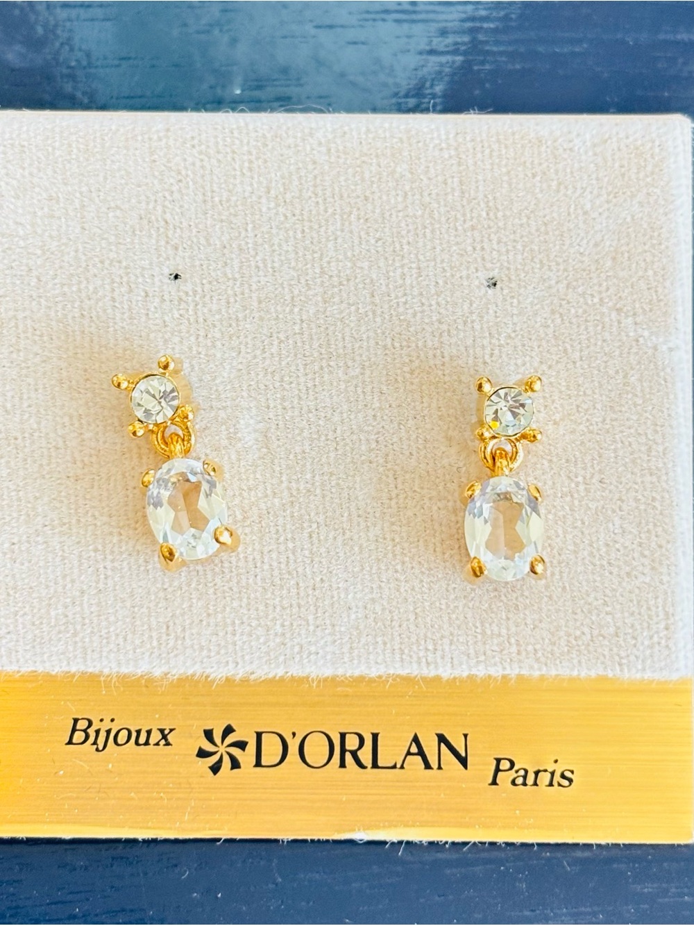 D’Orlan Vintage Gold Crystal Drop Earrings - Clear NWT